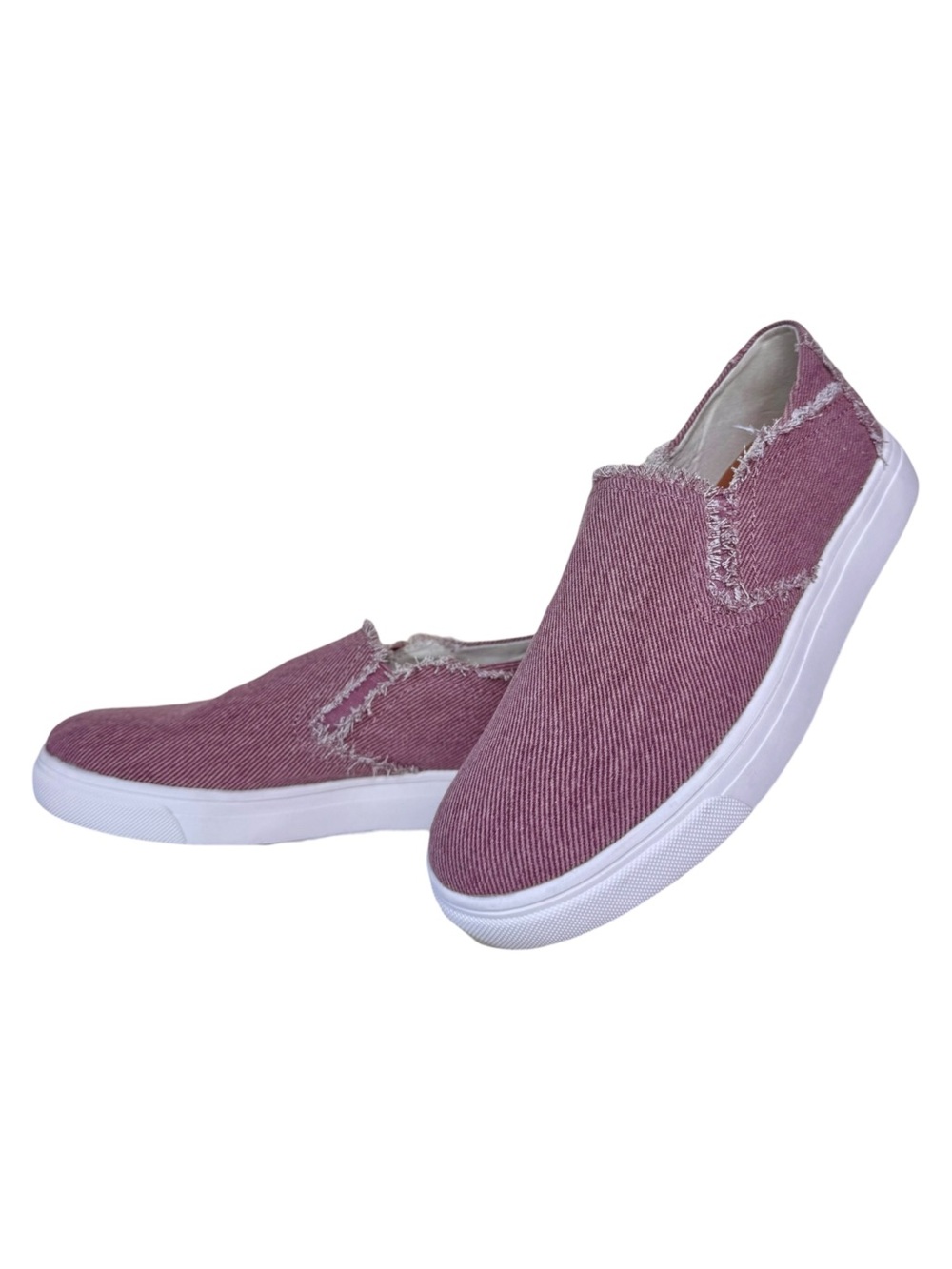 Lucky Brand Loxiy Dusty Mauve Frayed Canvas Slip On Sneakers 6.5